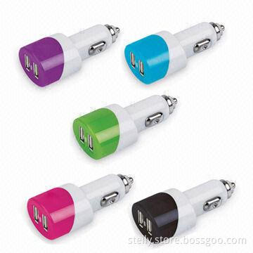Hot Selling High Quality Colorful Dual USB In-car Charger, 5V/2.1A and 5V/3.1A Available